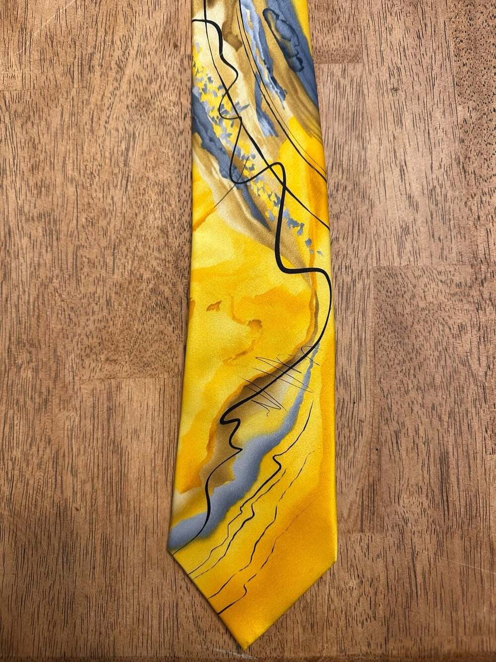 Jerry Garcia Tie Rhino and Puppy Collection 61 Yellow Abstract 100% Silk Necktie
